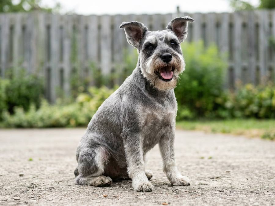 After grooming: Ziggy the schnauzer cross, sitting with a neatly clipped coat, tidy beard and bright eyes