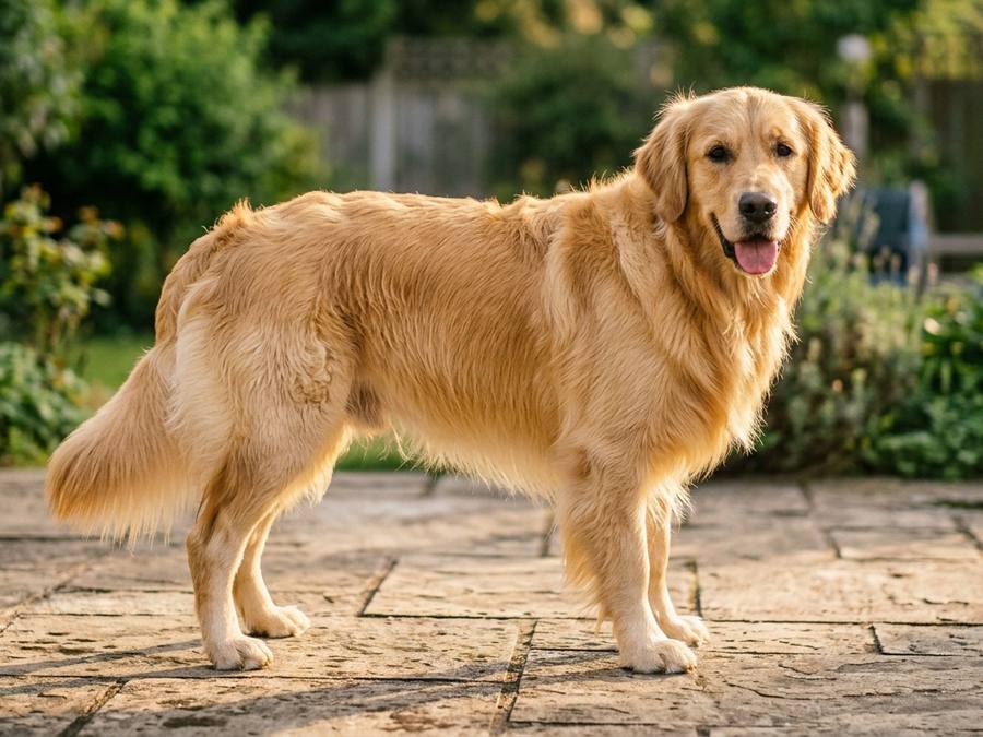 After grooming: Daisy the golden retriever, coat blow-dried thick and glossy
