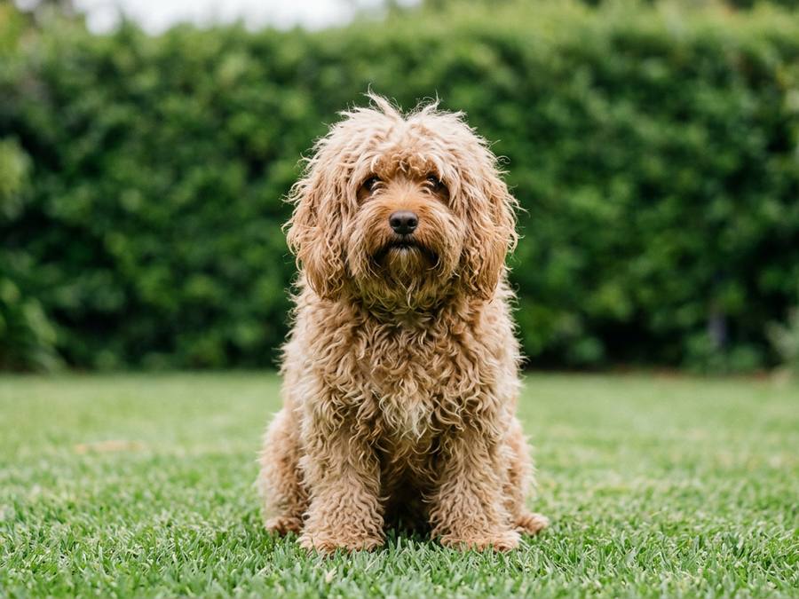 Before grooming: Milo the cavoodle, coat long, curly and overgrown